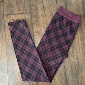 Faded Glory Purple Black Stretchy Plaid Leggings